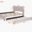 Lit plateforme double tapissier avec tête de lit à motif brique et gigogne simple, tissu en lin, beige-2058573586