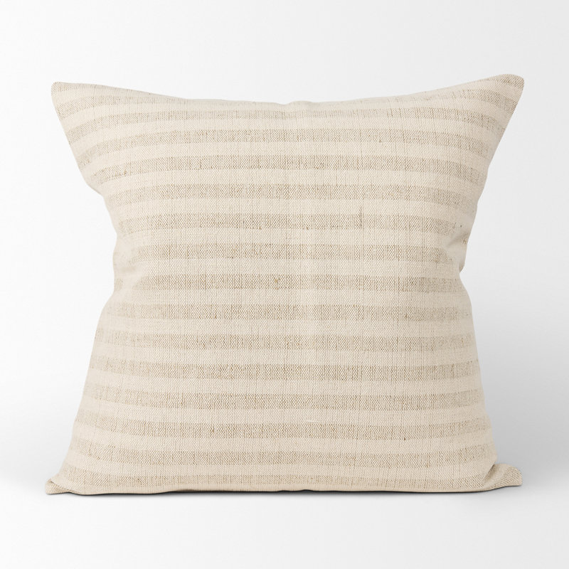 Jace Cream and Beige Striped Cotton Linen Square Pillow Cover
