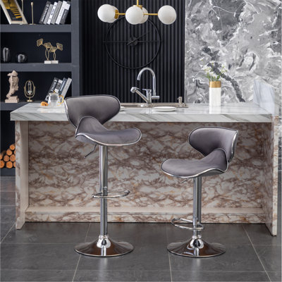 Stylish Velvet Upholstered Barstool With Swivel And Adjustable Height, For Any Bar Or Kitchen Counter