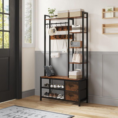 Hall Tree with Bench Storage and Shoes Storage, Hall Tree with Drawers and Shelves for Bedroom