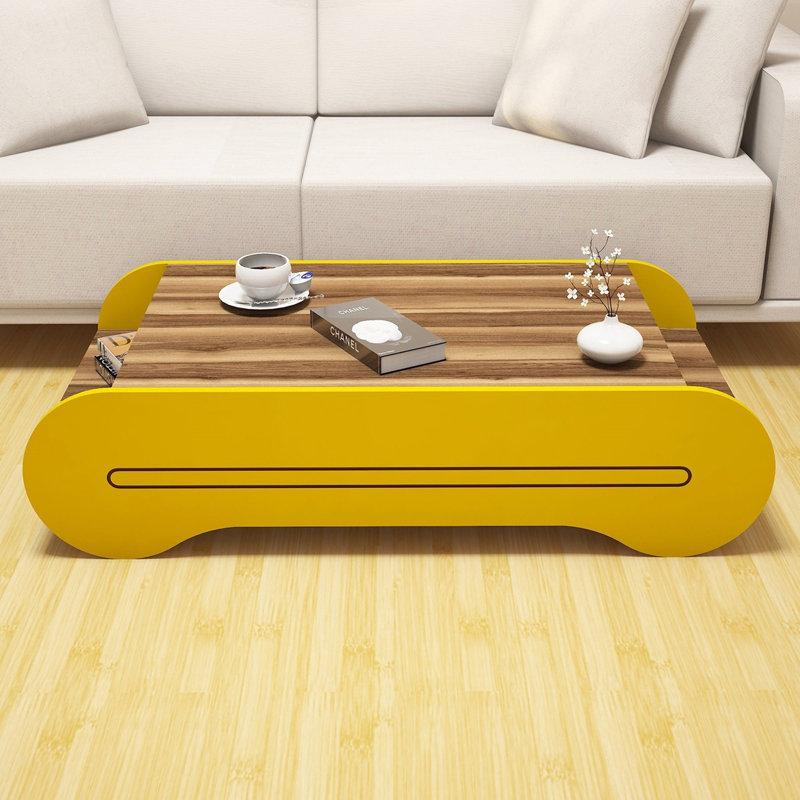 Modern Coffee Table with Bottom Shelf, Walnut & Yellow, 47.2 x 11.8 x 25.6 inches | 100% Melamine Coated Particle Board, Thickness: 0.7 inches | Stylish & Functional Design for Living Room & Entertainment Spaces
