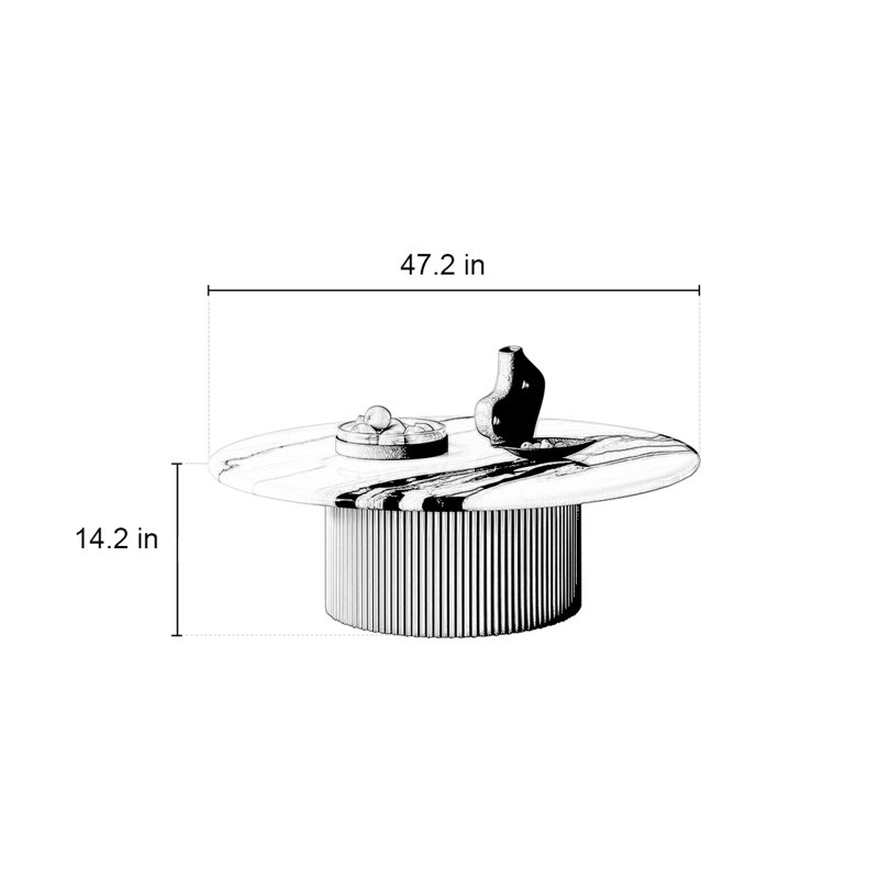 Table basse italienne simple ronde en marbre, H 14,2 po x l 47,2 po x L 47,2 po