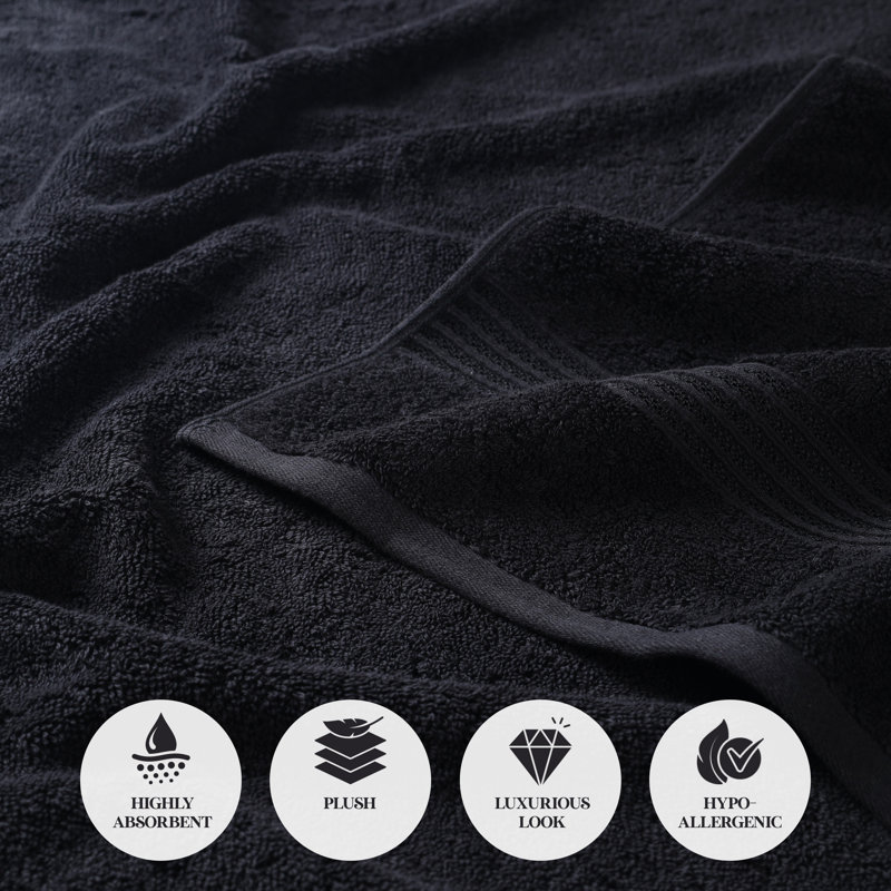 Oleg Egyptian-Quality Cotton Highly Absorbent Medium Weight Hand Towel Set, Black