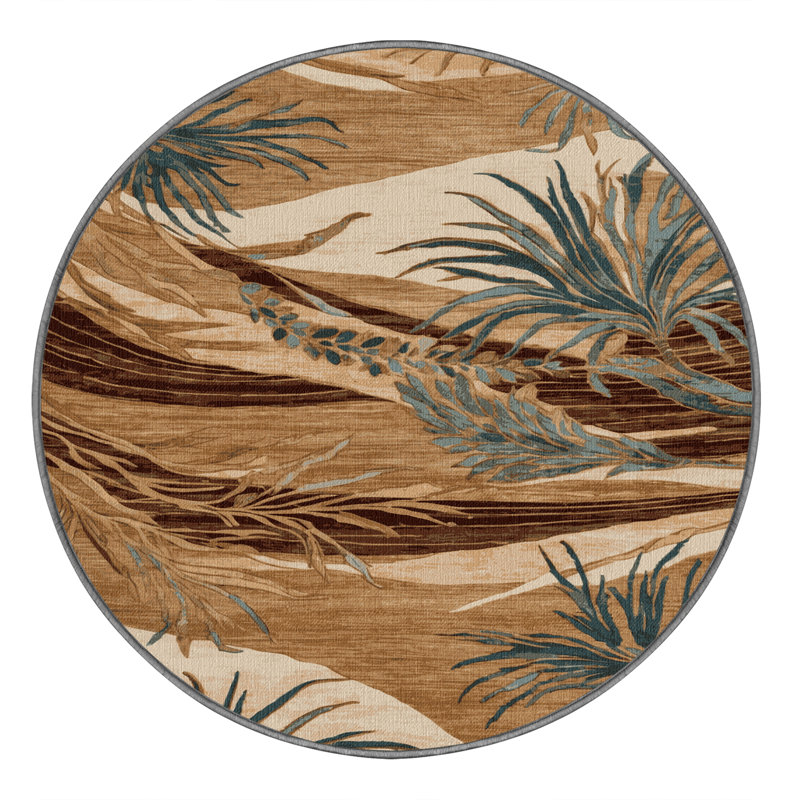 Tapis brun lavable à la machine, Rond 8 pi