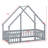 Wooden House Shaped Floor Bed With Fence And Guardrails-624547075