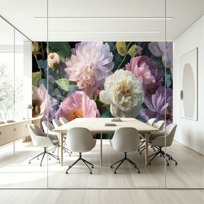 Adhésif mural pelez et collez L 100 po x l 144 po pour chambre à coucher - avec art mural floral de luxe et impression florale éthérée
