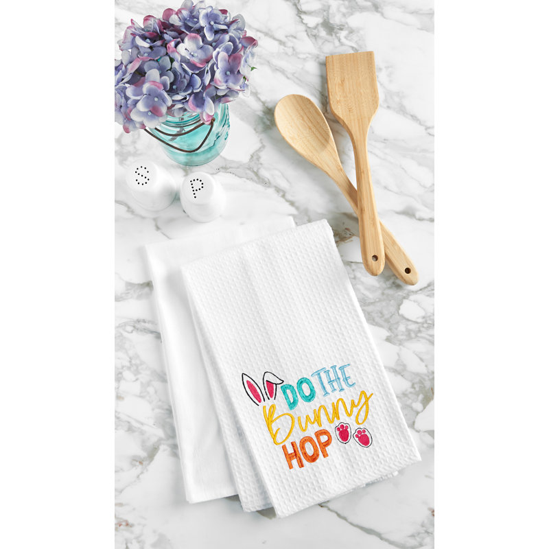 Serviette Do The Bunny Hop, Blanc / bleu / orange faire le lapin