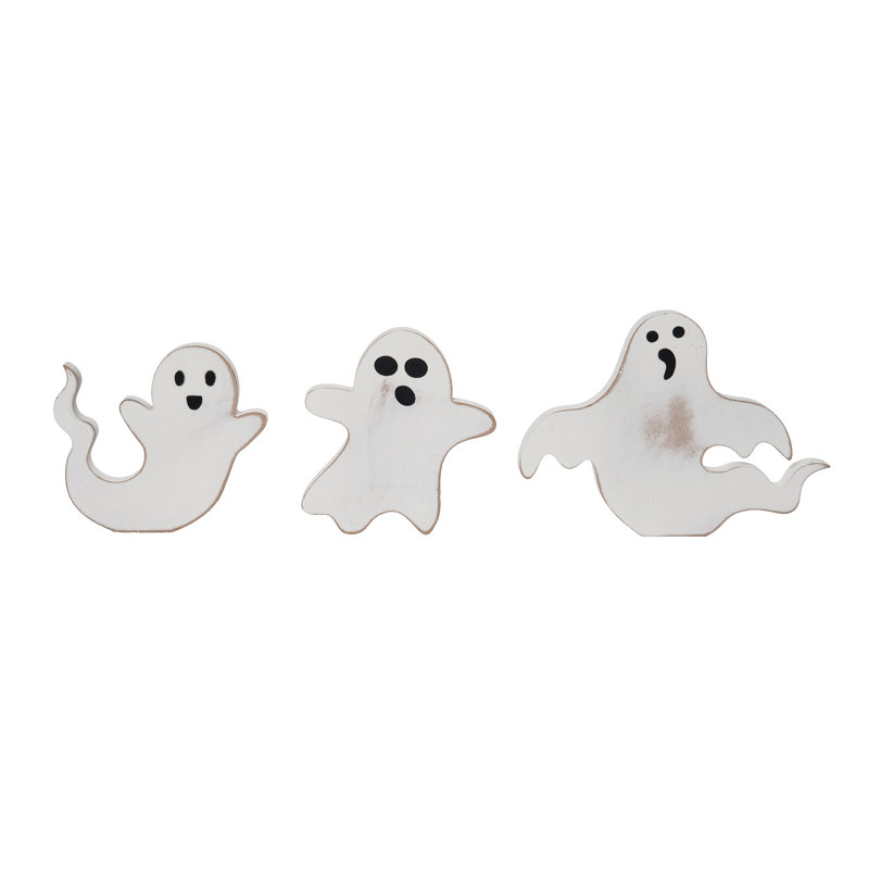  Ensemble de 3 décorations d'Halloween en MDF en forme de bloc fantôme