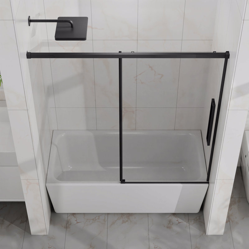 Porte de douche - Porte en verre de conception semi-sans cadre pour baignoire, verre trempé transparent de 1/4 po (6 mm) d'épaisseur avec revêtement facile à nettoyer, quincaillerie en acier inoxydable