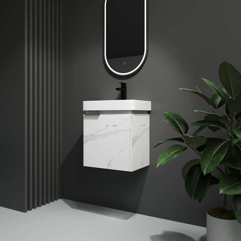 Meuble-lavabo mural 20 po avec lavabo en céramique, armoire de rangement avec portes
