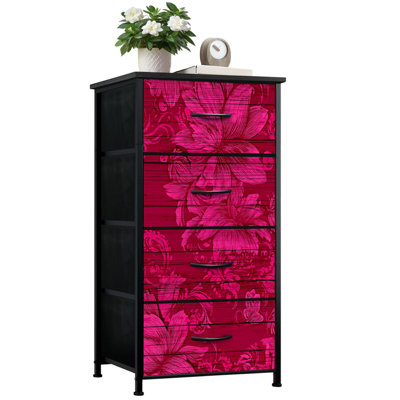 Commode pour chambre à coucher avec 4 tiroirs de rangement, commode artistique en bois rose, commode en bois, organisateur de placard en tissu pour hall d'entrée