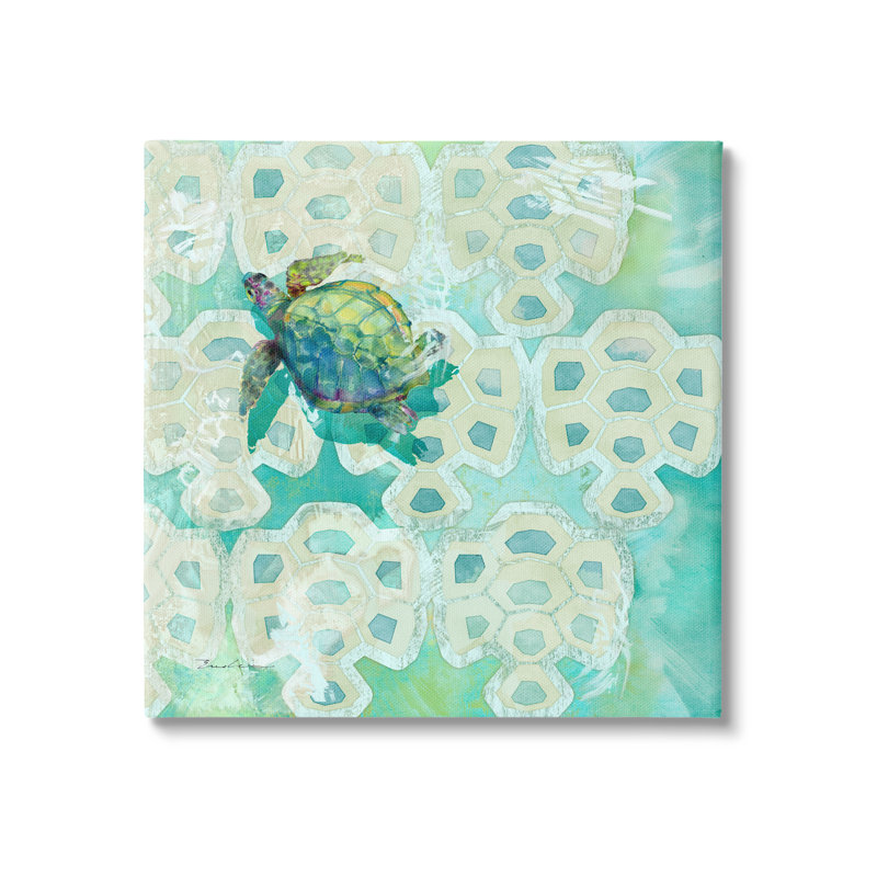 Motif géométrique de tortue de mer - impression, H 17 po x l 17 po x P 1,5 po, Toile tendue