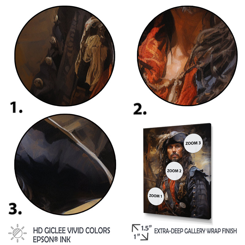 Pirate Rogues Regalia Portrait II - Pirate Canvas Print, Encadrement doré, H 32 po x l 24 po x P 1 po