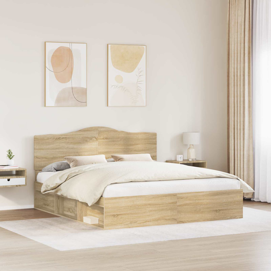 Bed Frame Smoked Oak 150 X 200 Cm Solid Pine Wood