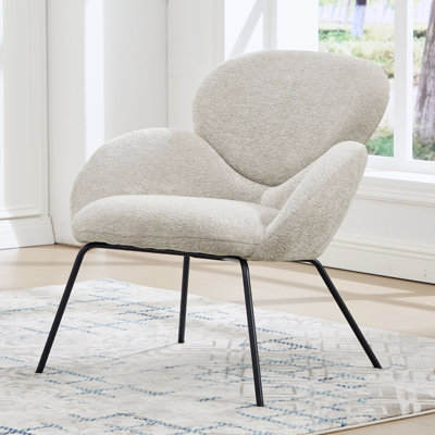 Curved Ergonomic Accent Chair, Metal Leg Armchair, Wide Seat Reading Side Chair, Easy Assembly Upholstered Lounge Chair for Living Room Bedroom