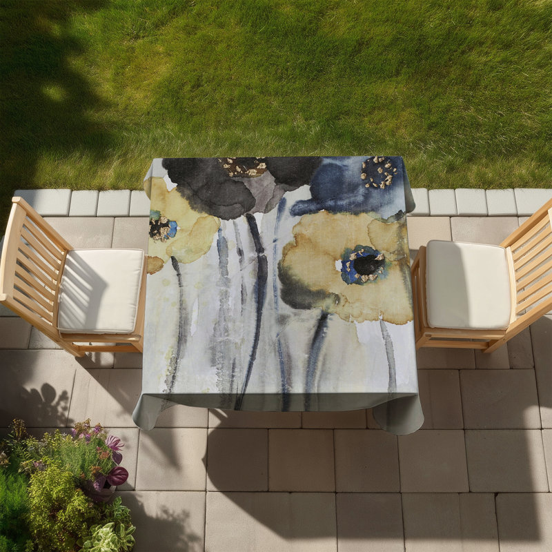 Gray Blue Yellow Flowers Tablecloth | Contemporary Home Decor