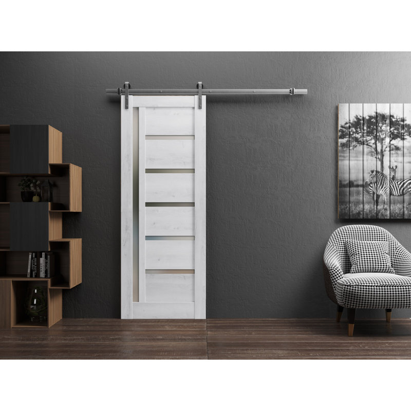 Porte de grange en bois lambrissé sans trousse de quincaillerie d’installation, 42 po x 80 po, Blanc nordique