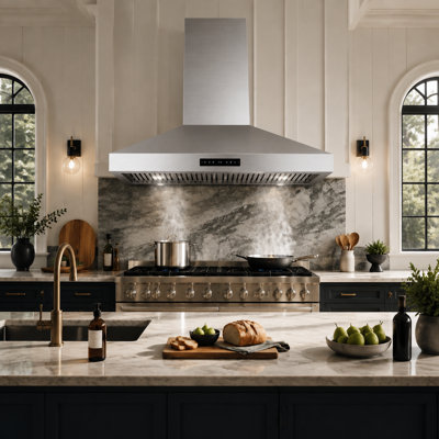 VENFAN 48 in Wall Mount Range Hood, 1500 CFM 60dB Quiet 4 Fan Speed Touch Gesture Control Stainless Steel Vent Hood with LED Lights