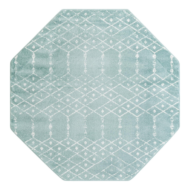 Sierra Geometric Aqua Area Rug, Octagon 6'1" x 6'1", Aqua