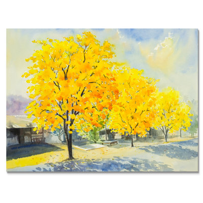 Arbre d'automne jaune coloré - reproduction sur toile flottante