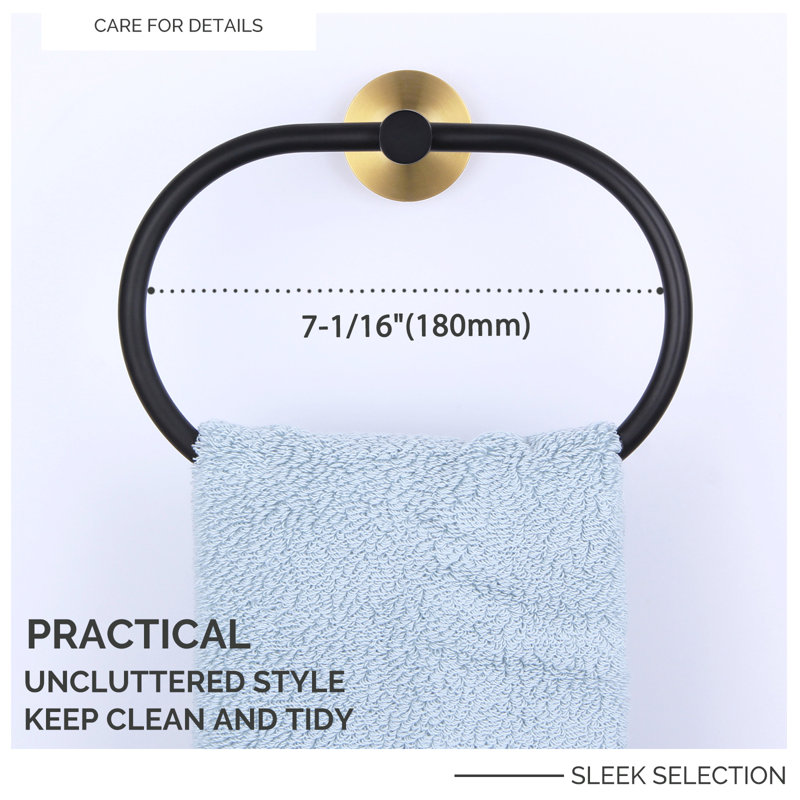 Bathroom Towel Ring Wall Mounted, Black/Gold