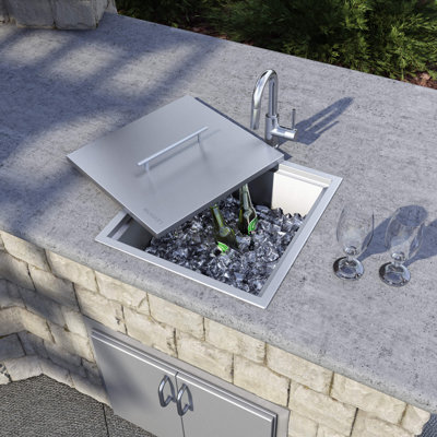Ruvati Insulated Ice Chest Sink 21 X 20 Inch Outdoor BBQ Marine Grade T-316 Topmount Stainless Steel - RVQ6221