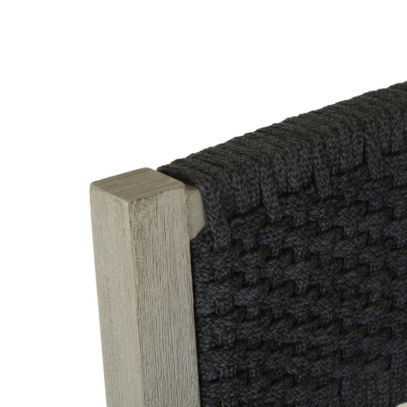 Delano Outdoor Teak Bar Stool, Dark Gray, Counter Stool (26" Seat Height), Dark Gray Rope