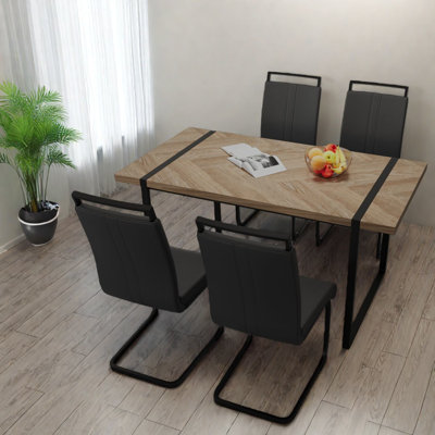 Ensembles de table de salle à manger de style champêtre industriel avec panneau de fibres à densité moyenne et unité centrale, polyvalents pour la cuisine