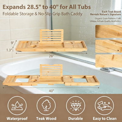 Black Bamboo Adjustable Bathtub Caddy Tray 28.5-40 Inch