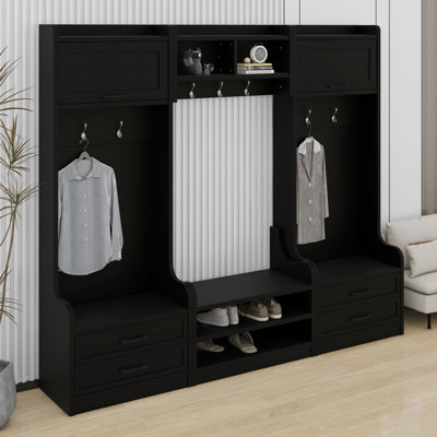Portemanteau amovible 4-en-1 avec rangement et crochets, portemanteau multifonctionnel avec tiroirs et armoire de rangement, banc à chaussures pour le vestibule