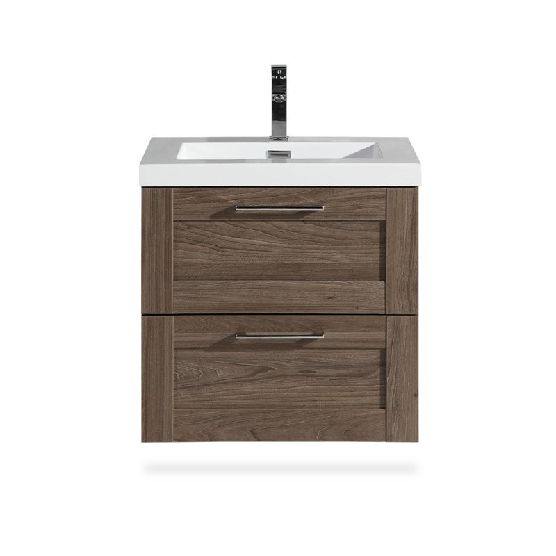 Devillage 24" Wall Mounted Single Bathroom Vanity with Engineered Stone Top, Gray Elm
