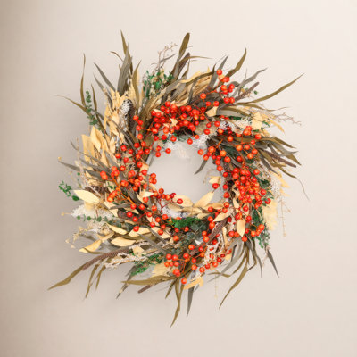 24" Handcrafted Grass, Berry Thanksgiving Wreath
