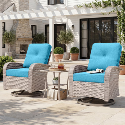 3-Piece All Weather Patio Conversation Set, Swivel Rocker Chairs with Glass Table