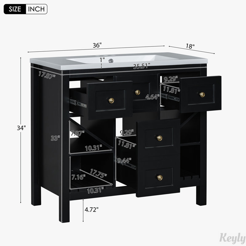 Meuble-lavabo 36 po avec lavabo en résine, Noir, noir, noir, noir