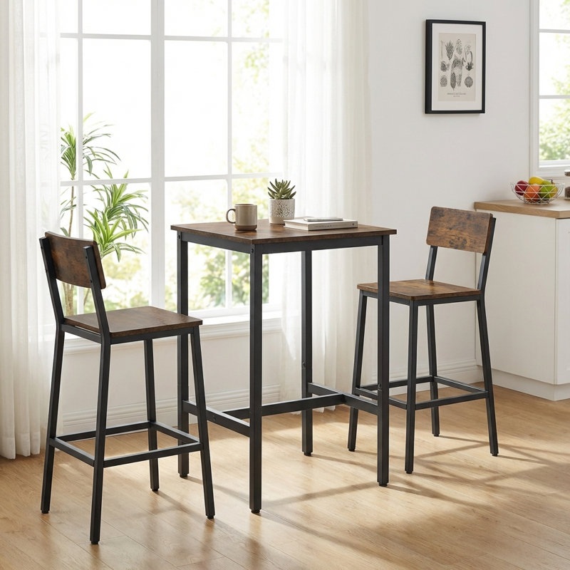 Mciver Metal Base Dining Table, Rustic Brown/Black, 37" H x 24" L x 24" W