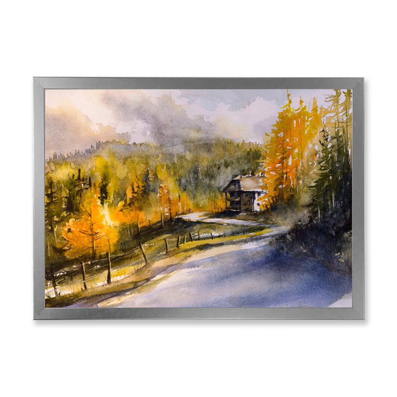 Paysage d'automne avec des oranges jaunes et vertes - peinture sur toile, H 30 po x l 40 po x P 1,5 po