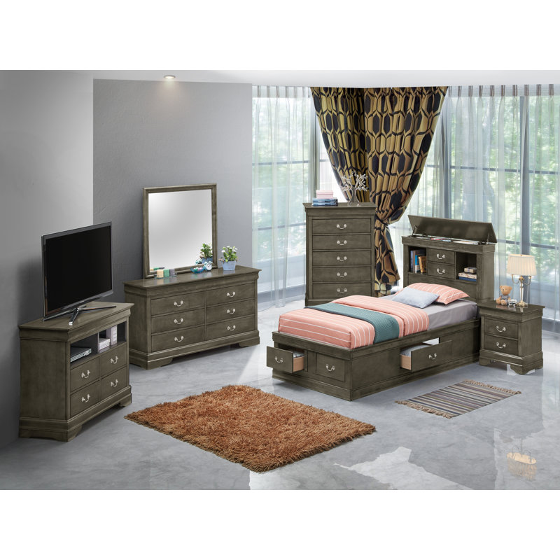 Citronelle Bookcase Storage Bed, Twin, Gray