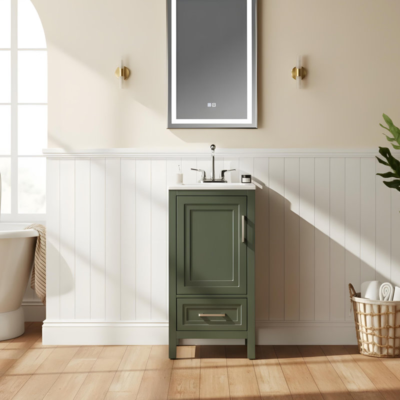 Meuble-lavabo autoportant pour salle de bain simple, Vert