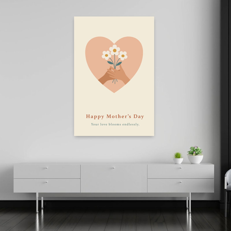 Mother'S Day Floral Heart Contemporary Daisy Flower Wall Art Print, 152.4cm H x 101.6cm W