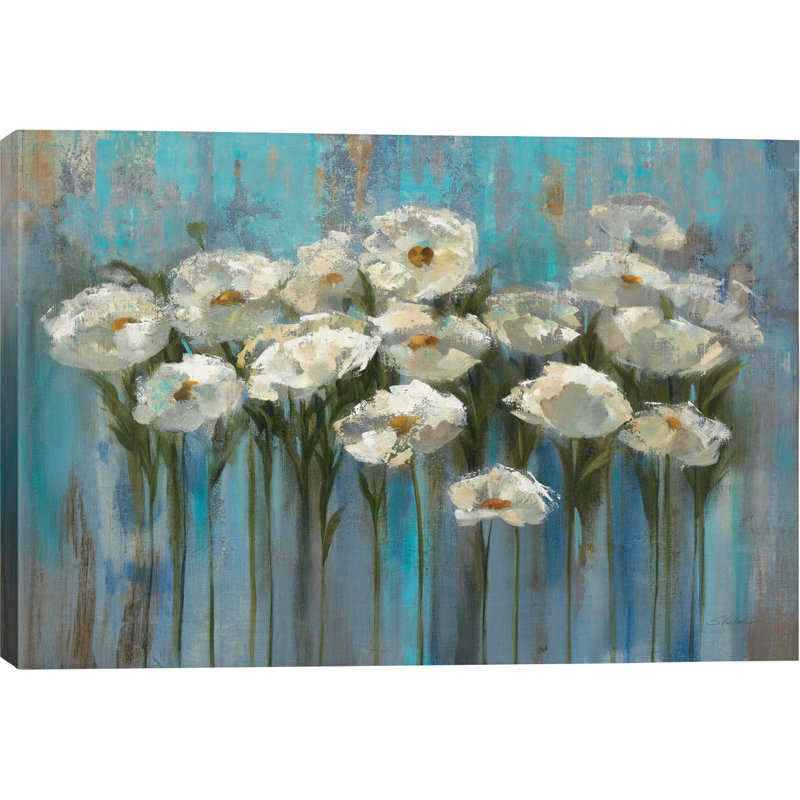 Impression sur toile anemones, H 24 po x l 32 po x P 1 po, Papier avec cadre noir, Blanc
