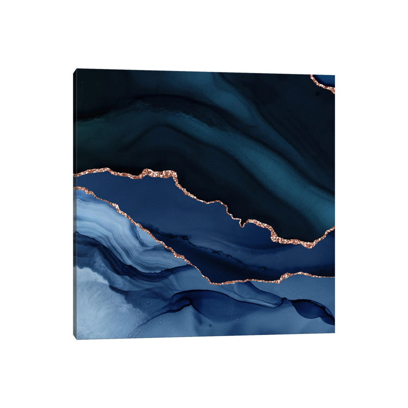Bleu marine, agate dorée texturée - impression d'art mural - toile tendue, 48" H x 48" W