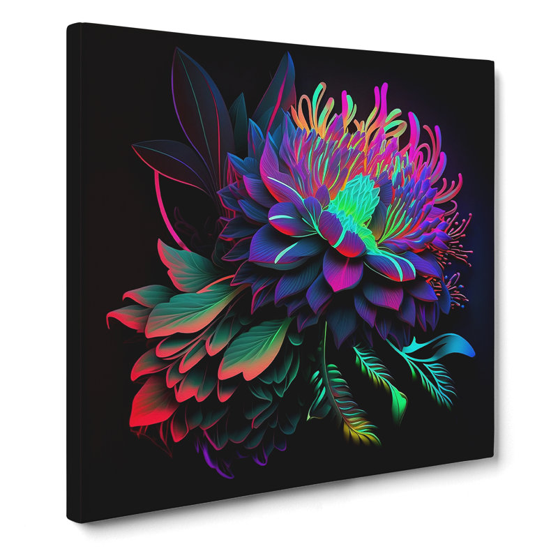 Floral Neon Art No.2 - Wrapped Canvas