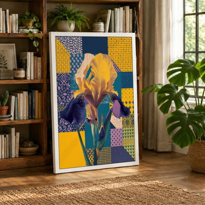 Iris in Patchwork Botanical - Wrapped Canvas
