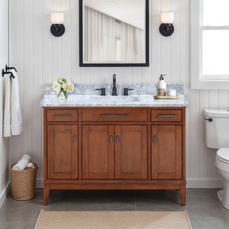 Anglet 48" Single Bathroom Vanity with Top, Carrera White, Tobacco