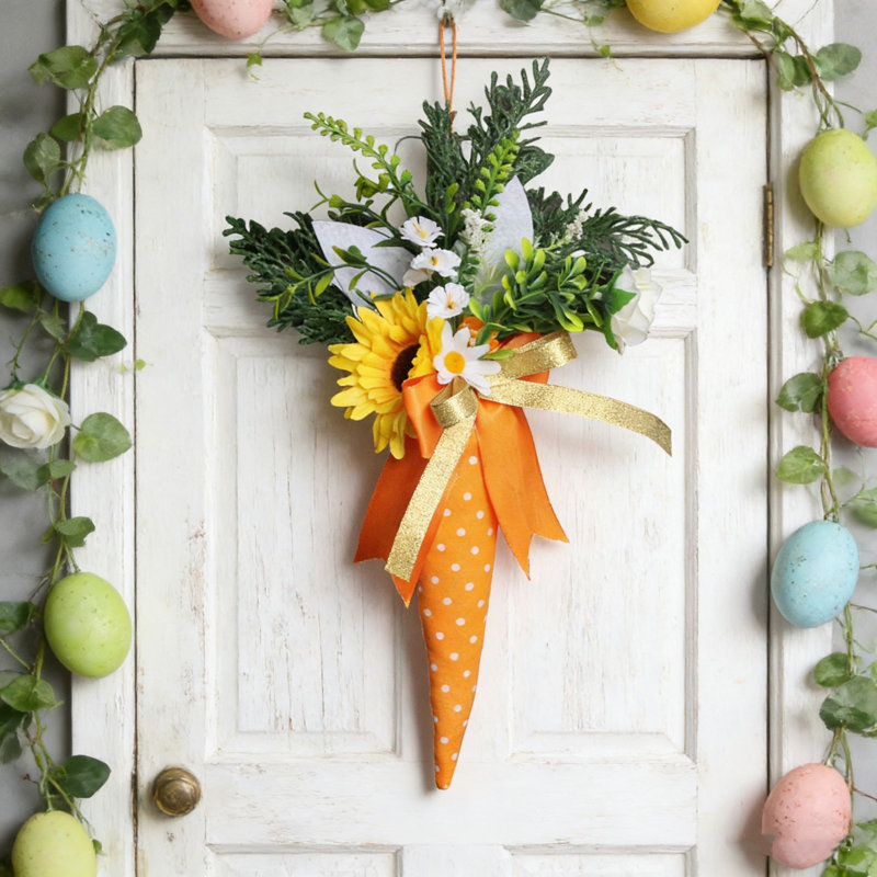 Faux fleurs artificielles en fausse soie en forme de bouquet de tournesol, décoration de fête carotte, compatible avec les décorations murales et les sacs de Pâques