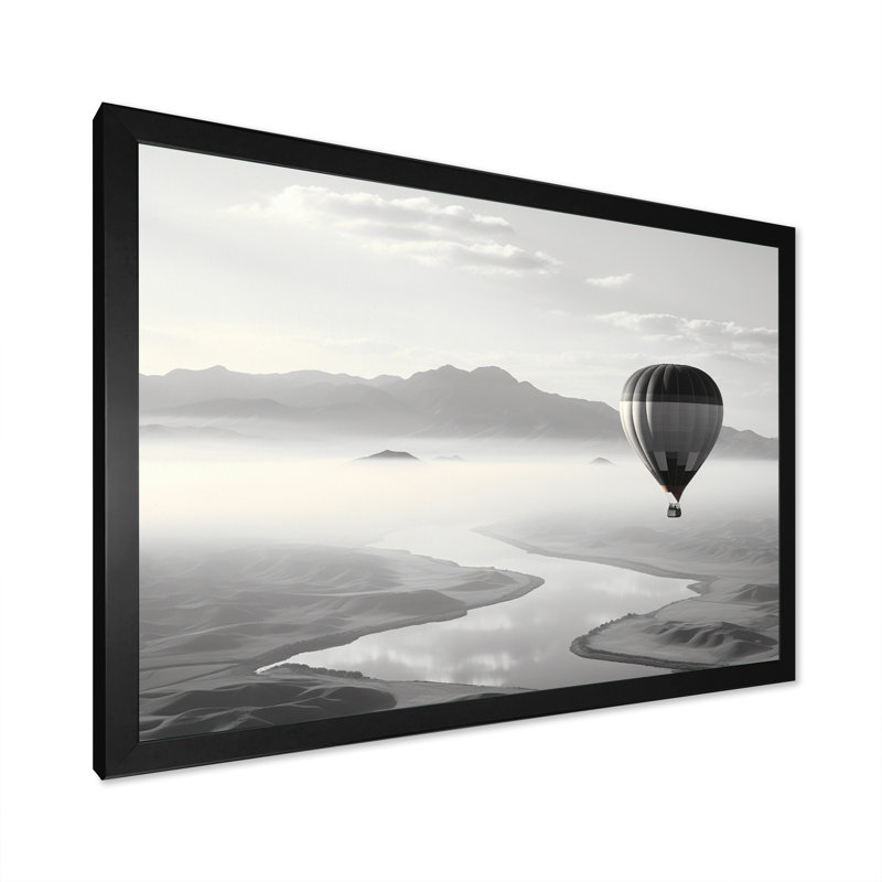 Montgolfière grise sur fond monochrome, Cadre photo noir, H 12 po x l 20 po x P 1 po