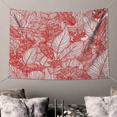 Floral Line Art Illustration Wall Tapestry - Flowers Wall Decor