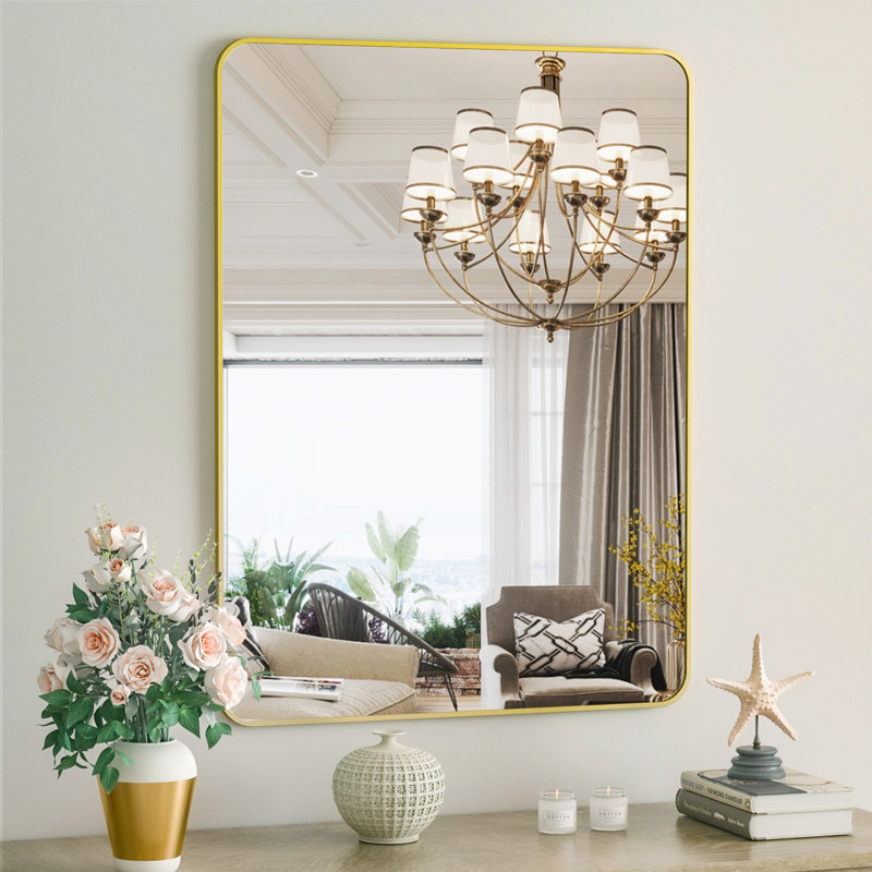 Miroir mural incassable en aluminium, Doré, 30 po x 48 po