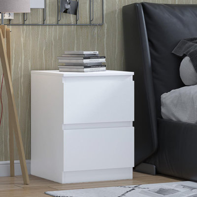Carlton 2 Drawer Bedside Table Nightstand: Matt Finish. Scratch Resistant. Handleless Design.