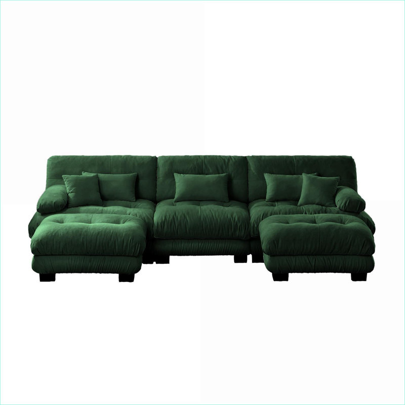 Sectional Sofas | Oversized U-Shaped Cloud Couch for Living Room, Modular Deep Seat with 2 Ottomans | Chenille | Sage Green